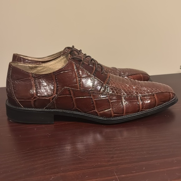 Stacy Adams genuine, snake skin, brown, cognac, leather lace up dress shoes 10 - Picture 9 of 16